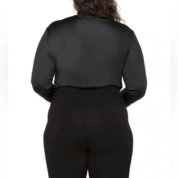 Black Tape P XLarge Bodysuit Long Sleeves Surplice V-Neck Stretch Black NWT - Picture 3 of 10